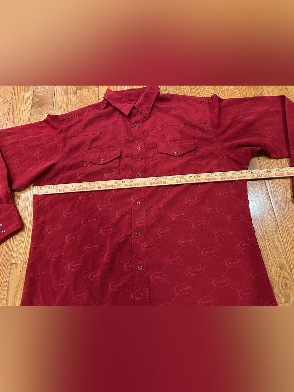 Vintage‎ Wrangler Pearl Snap Western Shirt Mens XL Red Monogram Jacquard Cowboy - Picture 4 of 8